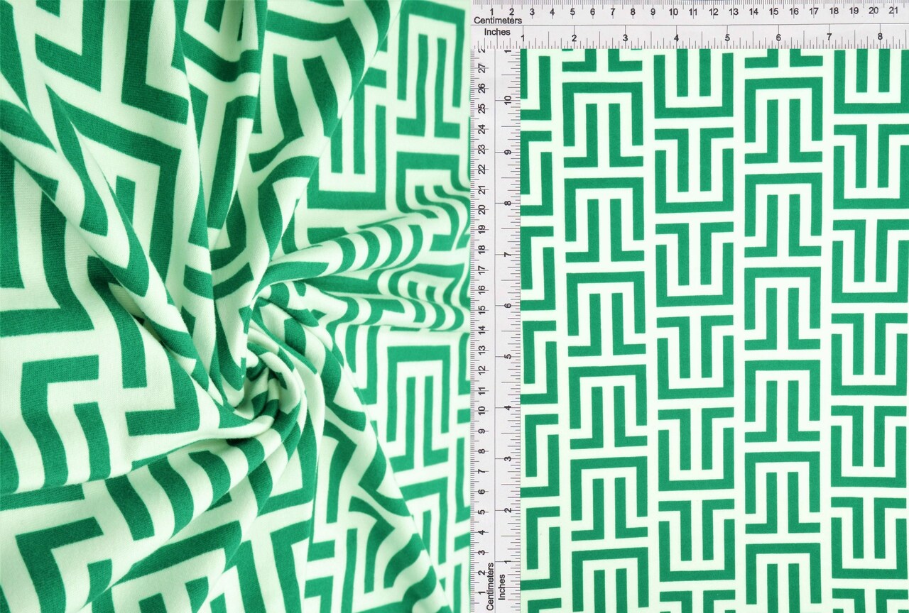 1 Yard DTY Brushed Retro Geo Greek Print Fabric Polyester Spandex Blend 58/60" Width